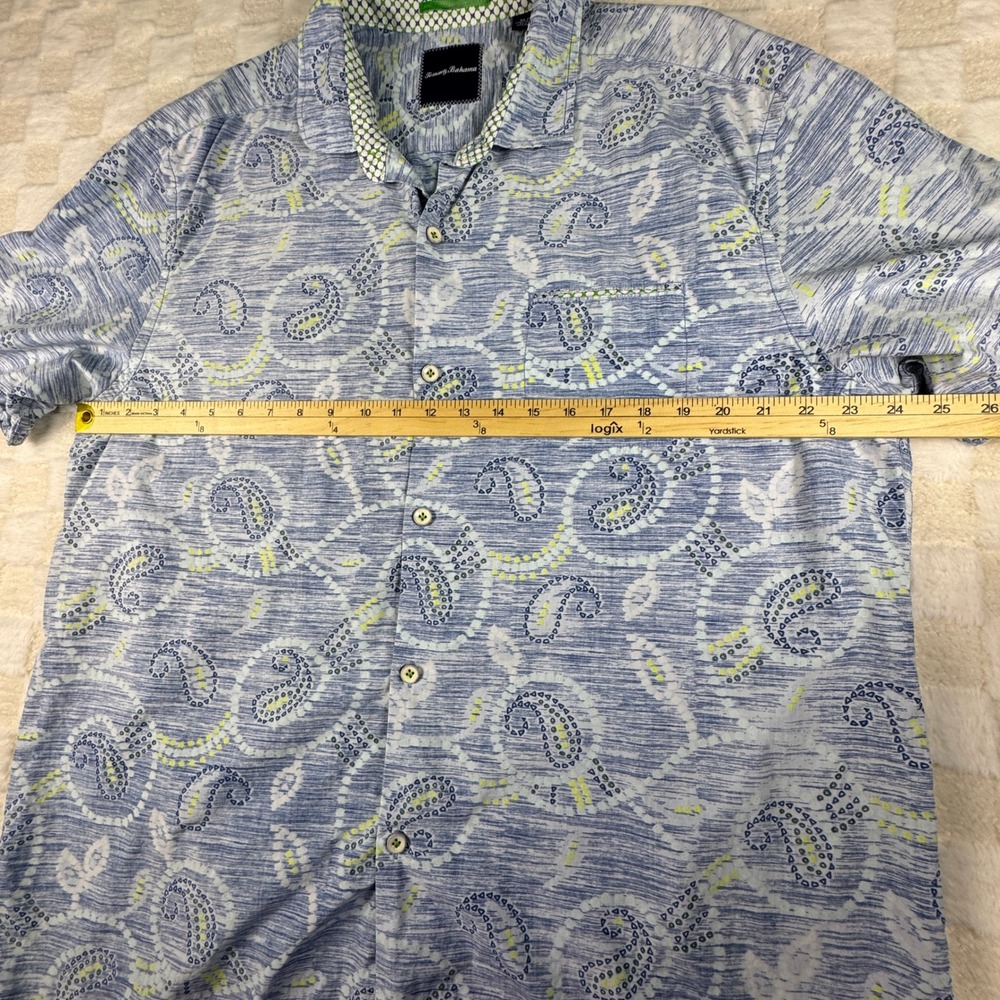 Tommy Bahama Silk Blend Blue Paisley Camp Shirt Short Sleeve Mens XL‎ - Picture 11 of 13